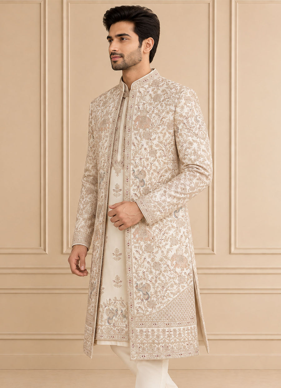 Silk Blend Embroidered Sherwani 2Pc Mohak