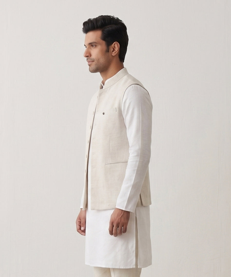 MLS LINEN JAWAHAR JACKET 1PC