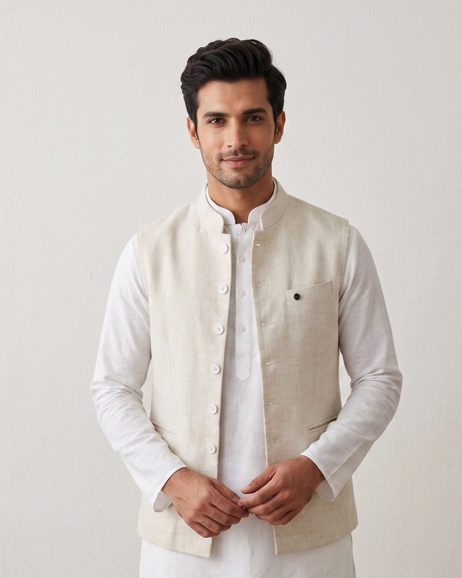 MLS LINEN JAWAHAR JACKET 1PC