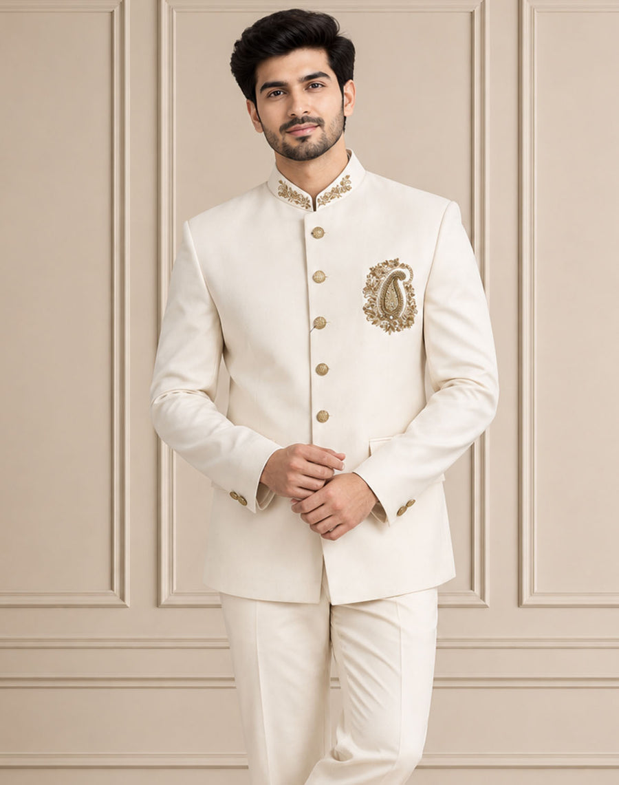 Japanese Suiting Embroidered Jodhpuri Suit 2Pc Nawab