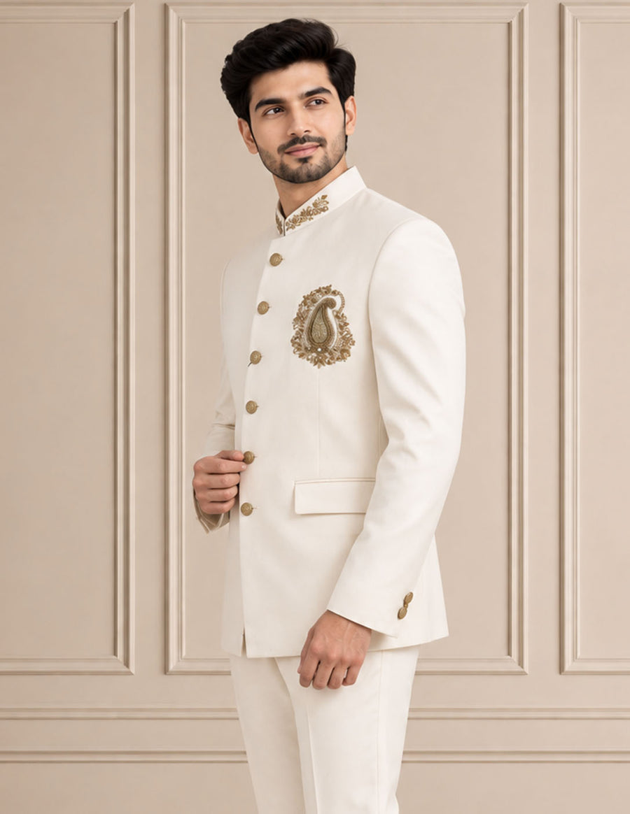 Japanese Suiting Embroidered Jodhpuri Suit 2Pc Nawab