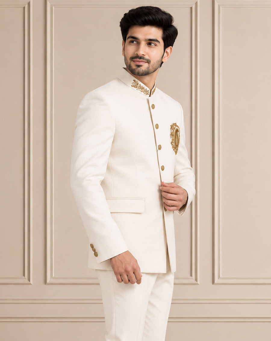 Japanese Suiting Embroidered Jodhpuri Suit 2Pc Nawab