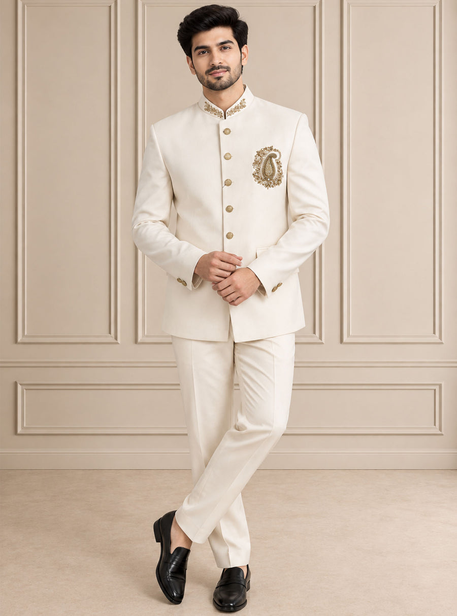 Japanese Suiting Embroidered Jodhpuri Suit 2Pc Nawab