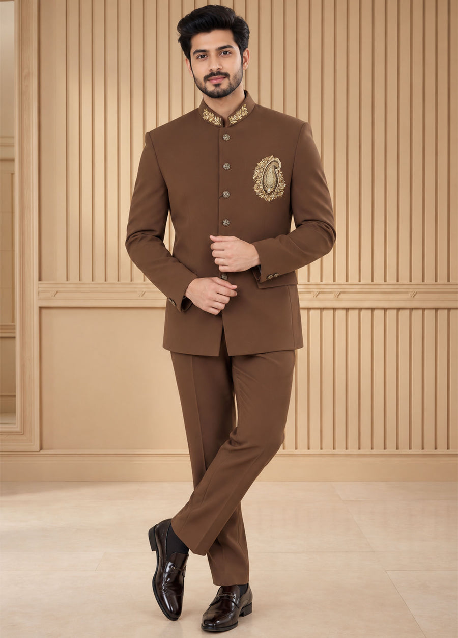 Japanese Suiting Embroidered Jodhpuri Suit 2Pc Nawab