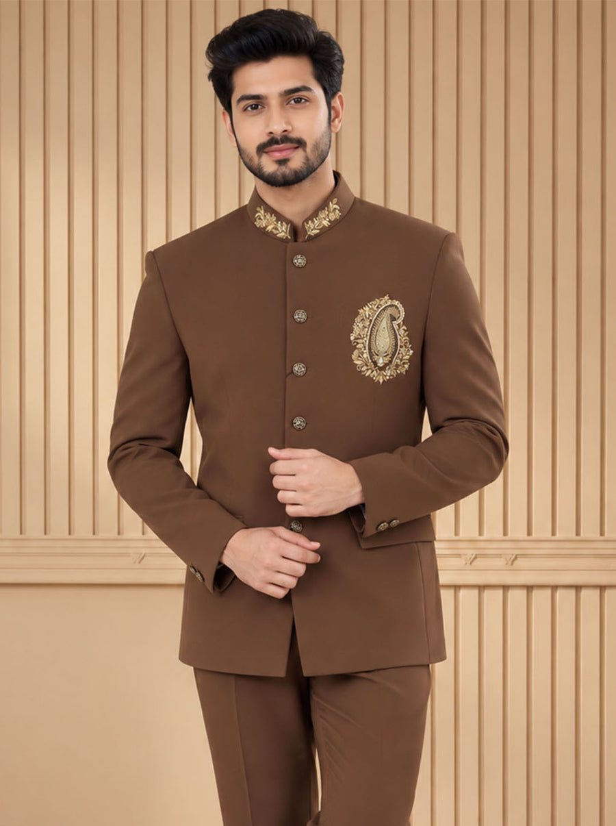 Japanese Suiting Embroidered Jodhpuri Suit 2Pc Nawab