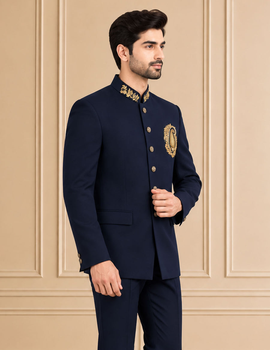 Japanese Suiting Embroidered Jodhpuri Suit 2Pc Nawab