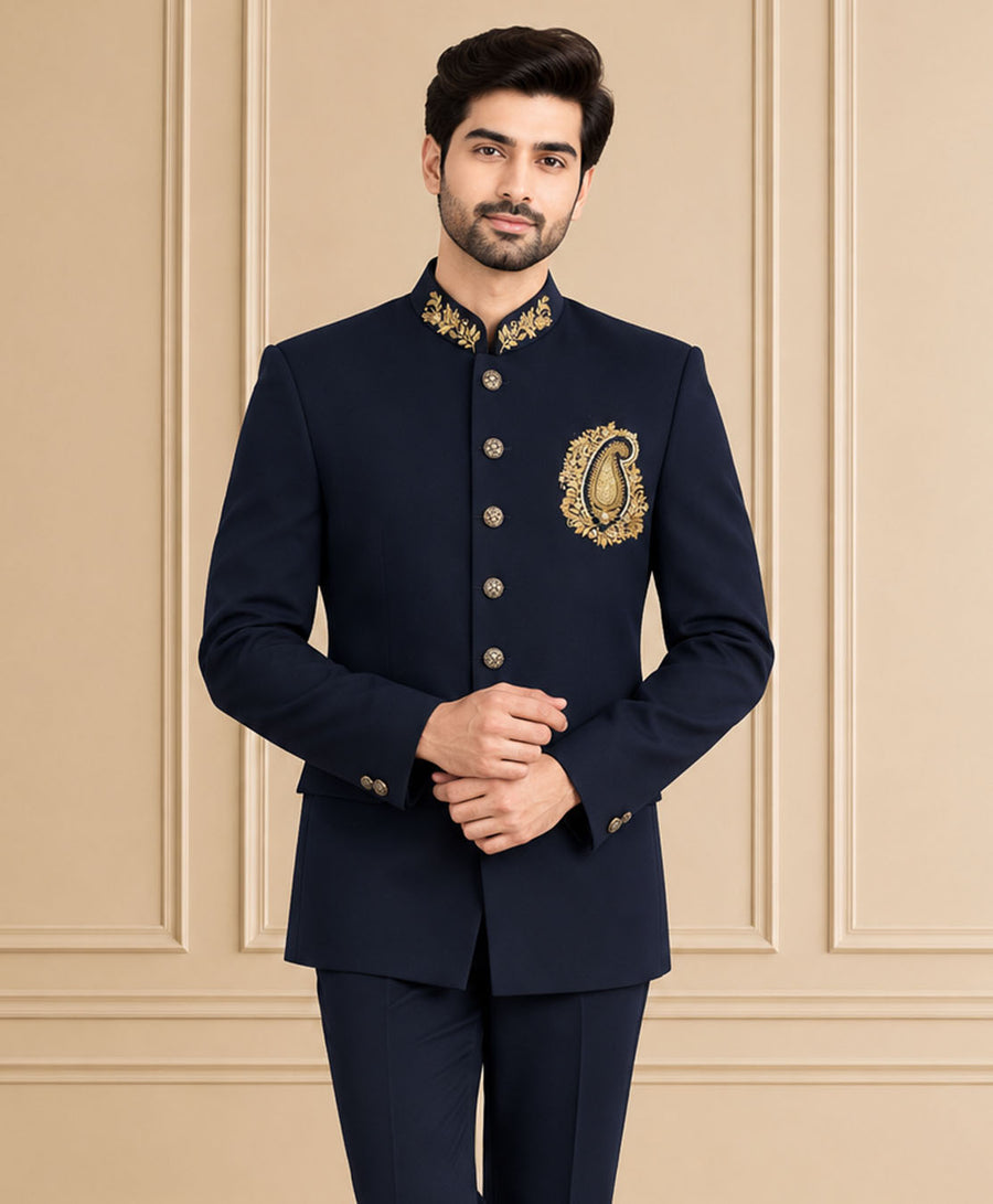 Japanese Suiting Embroidered Jodhpuri Suit 2Pc Nawab
