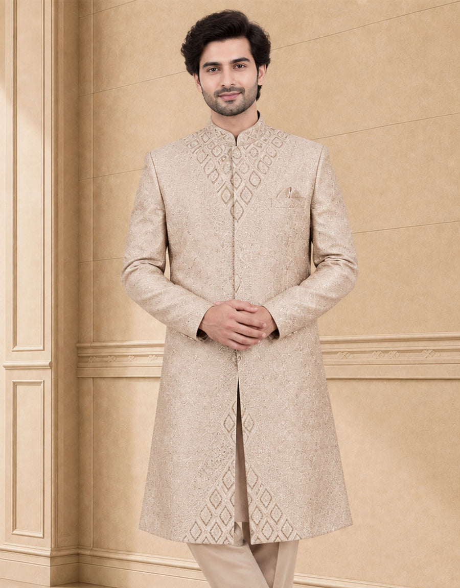 Jacquard Self Textured Indo Western 2Pc Diwaan