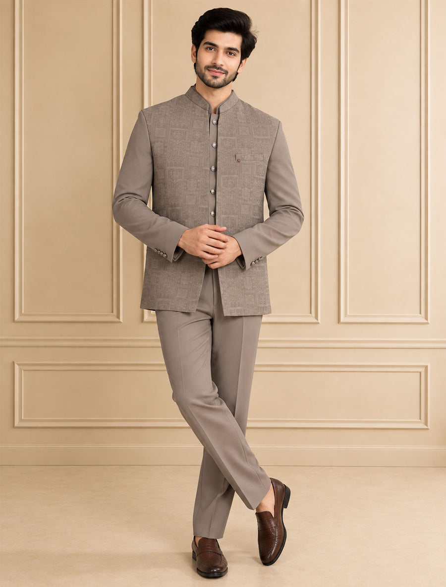 Japanese Jaquard Self Textured Jodhpuri Suit 3Pc Samrat