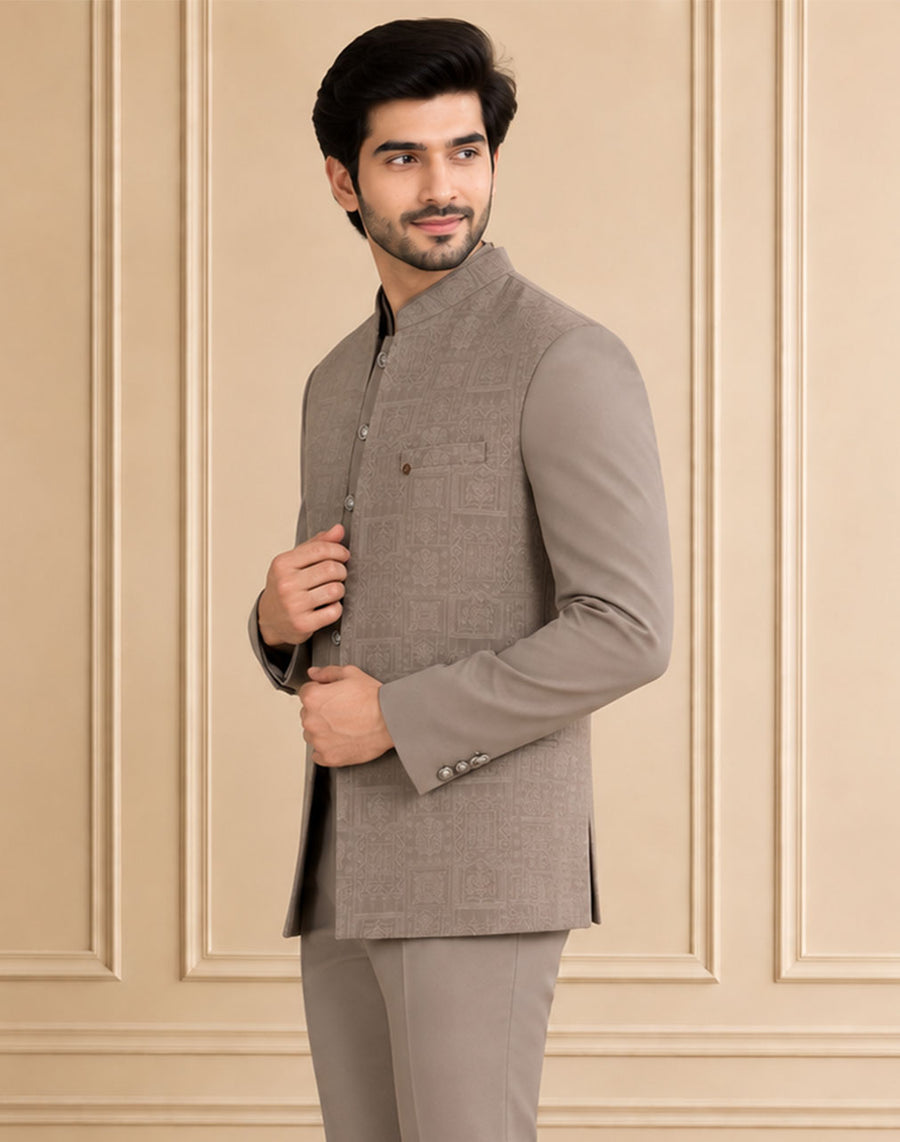 Japanese Jaquard Self Textured Jodhpuri Suit 3Pc Samrat