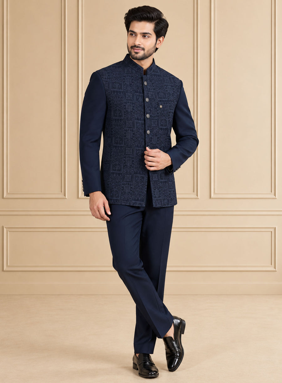 Japanese Jaquard Self Textured Jodhpuri Suit 3Pc Samrat