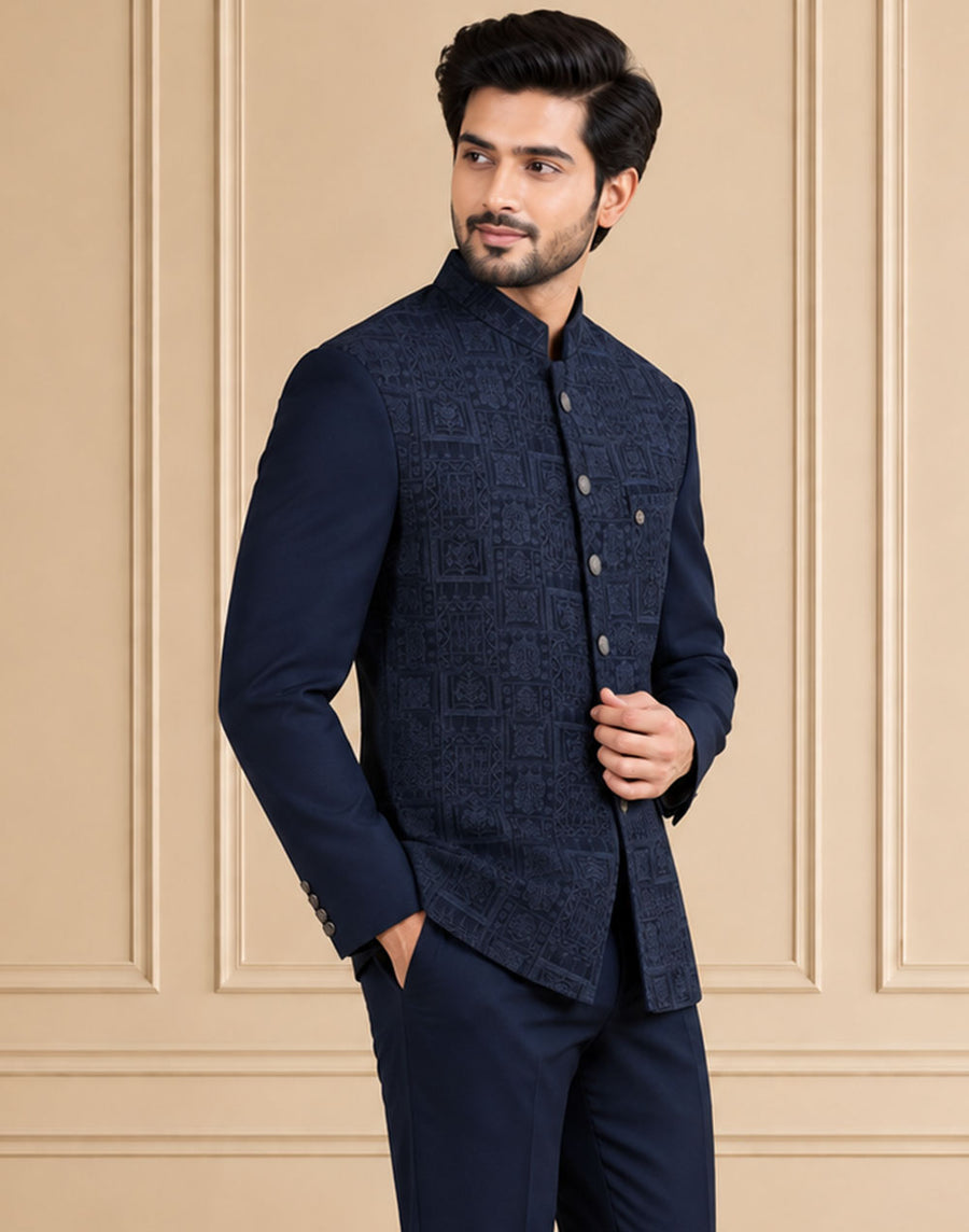 Japanese Jaquard Self Textured Jodhpuri Suit 3Pc Samrat