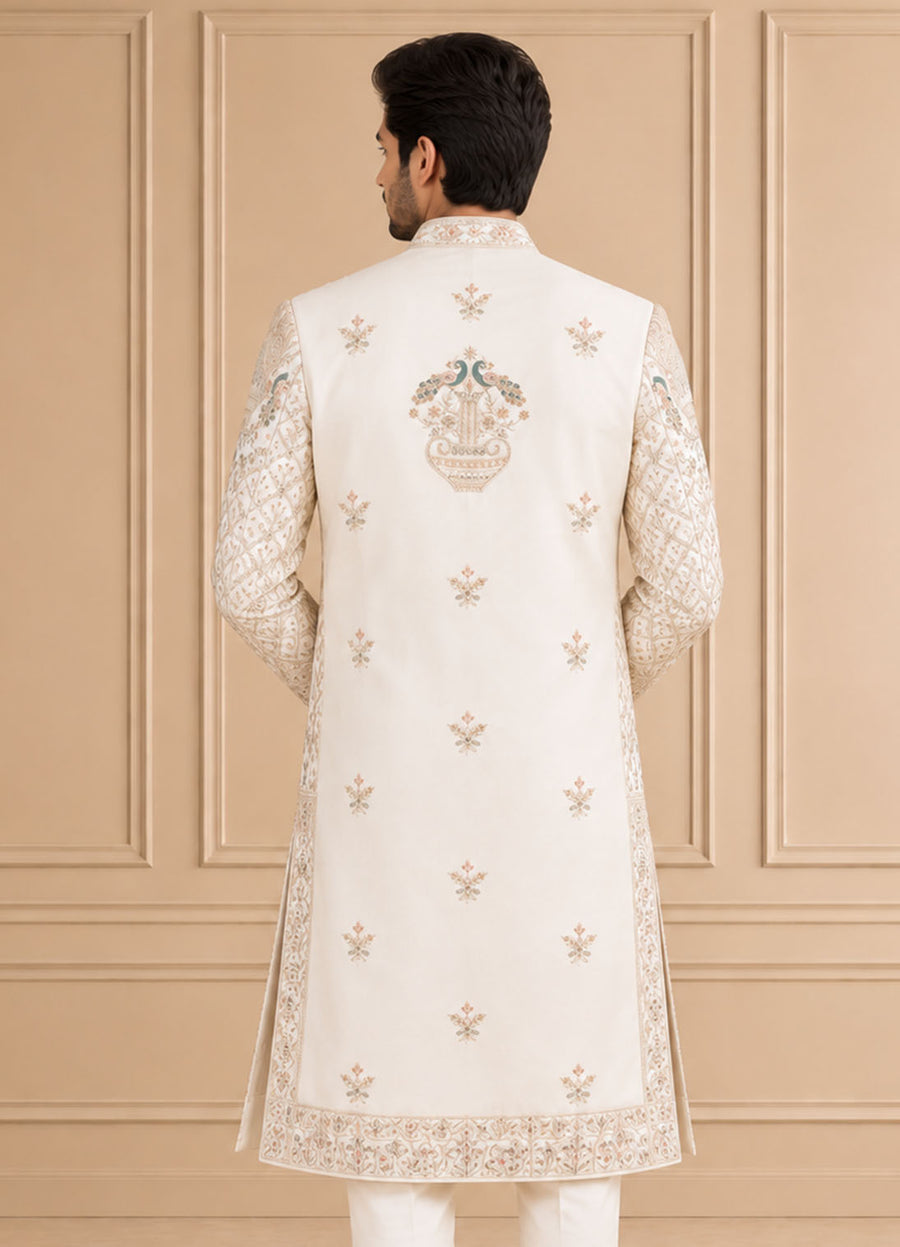 Silk Blend Embroidered Sherwani 2Pc Manohar