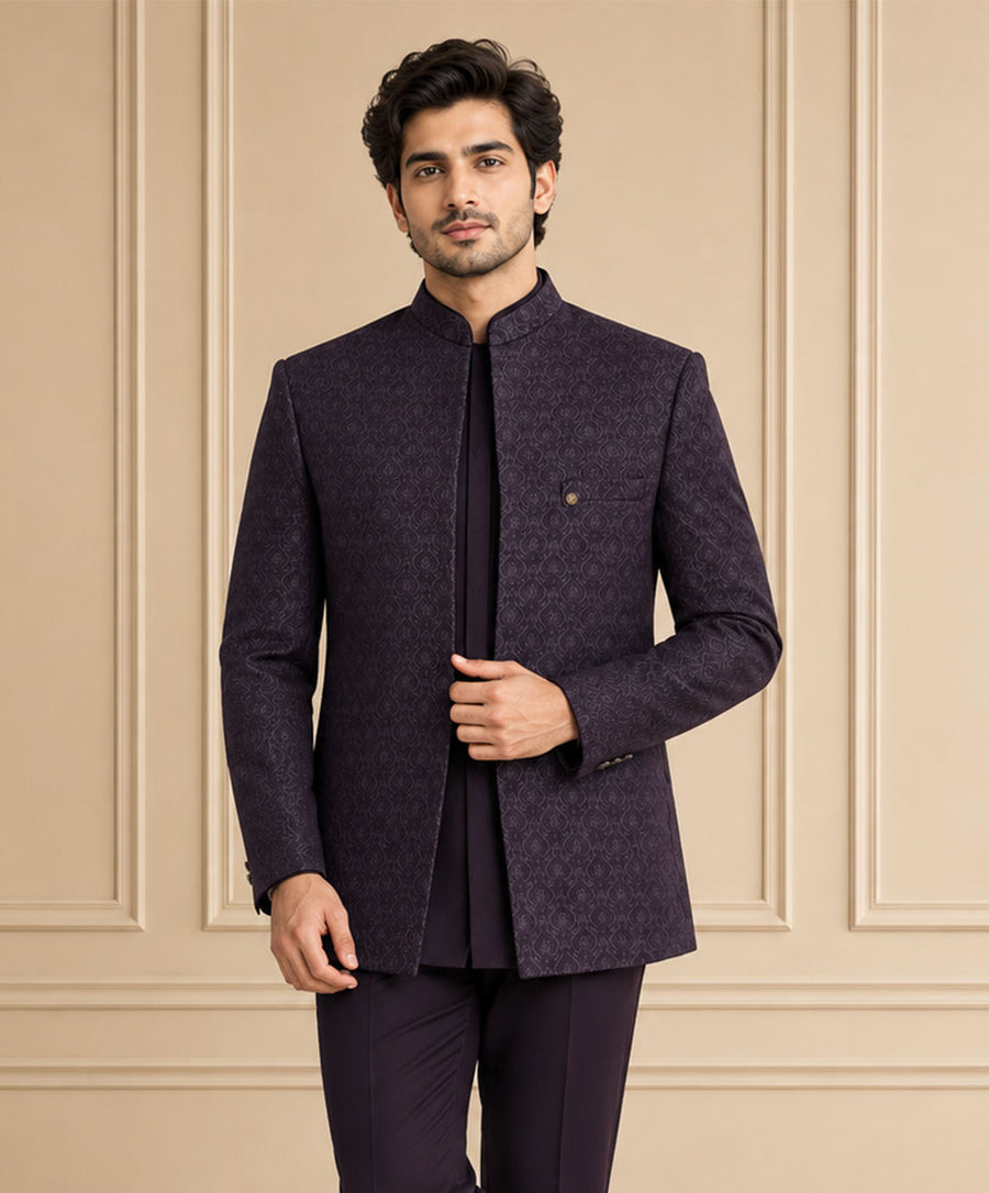 Japanese Jaquard Self Textured Jodhpuri Suit 3Pc Ahaan