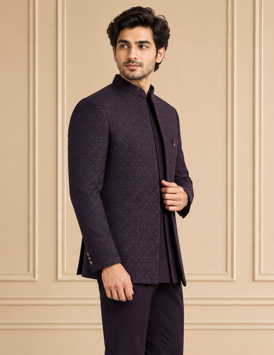 Japanese Jaquard Self Textured Jodhpuri Suit 3Pc Ahaan
