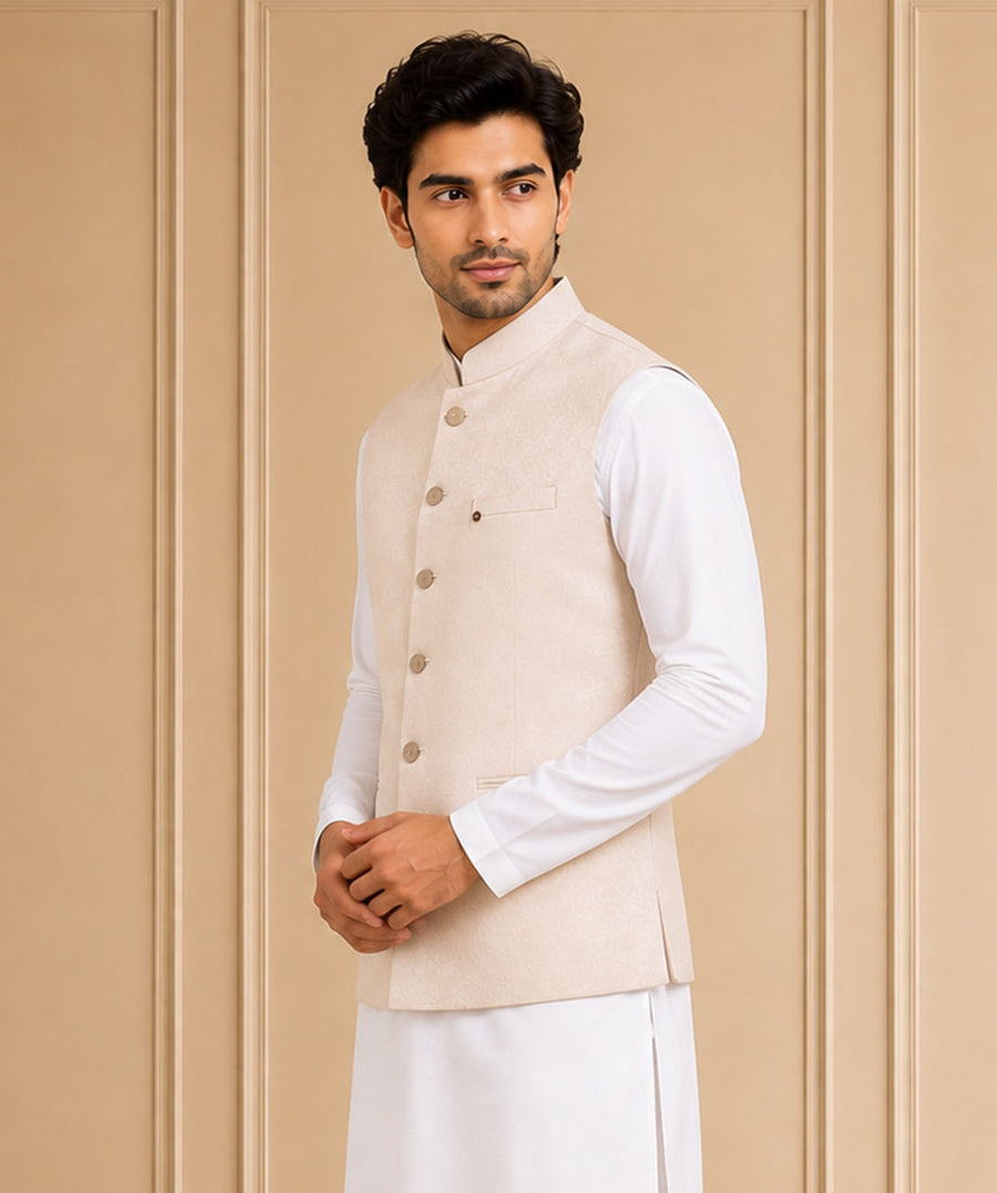 Jaquard Self Textured Jawahar Jacket 1Pc Divyam