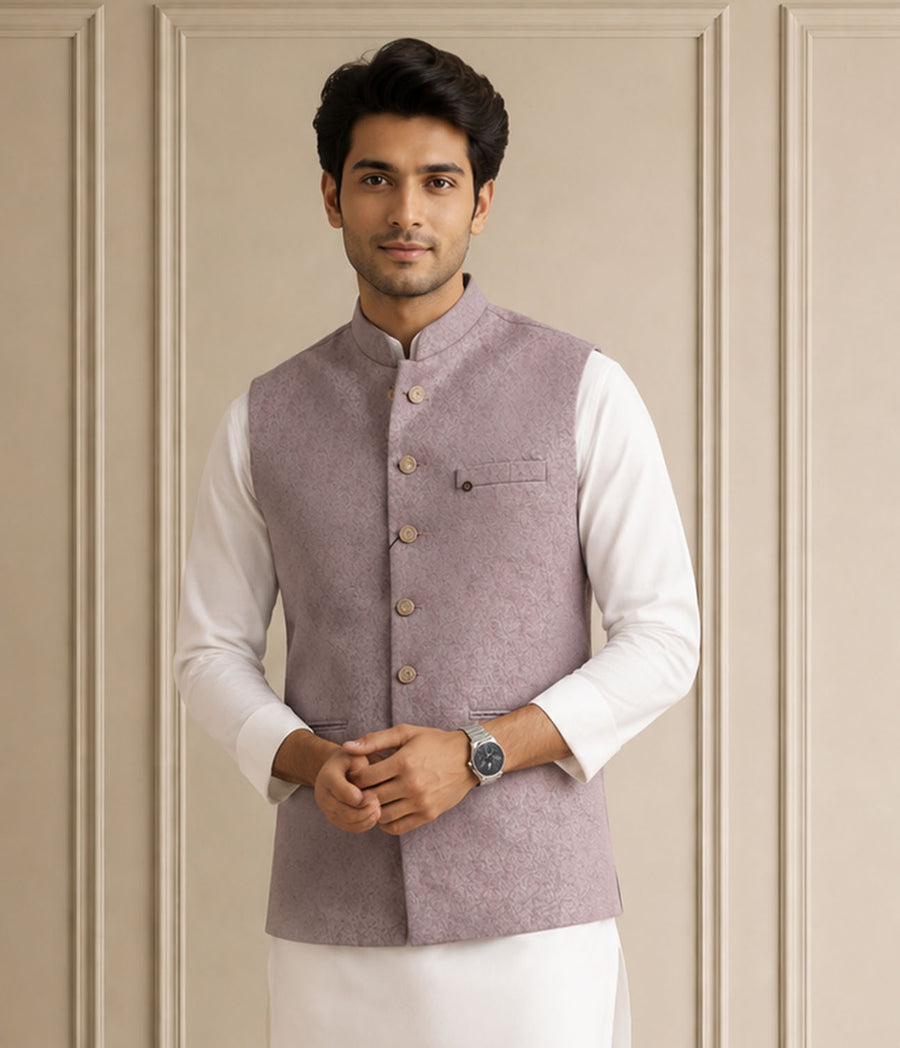 Jaquard Self Textured Jawahar Jacket 1Pc Divyam