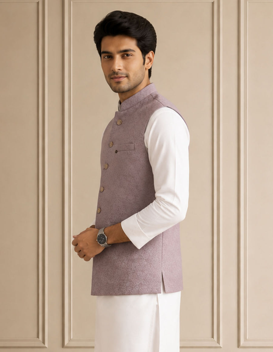 Jaquard Self Textured Jawahar Jacket 1Pc Divyam