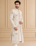 Cream Silk Blend Embroidered Sherwani 2Pc Mahoday
