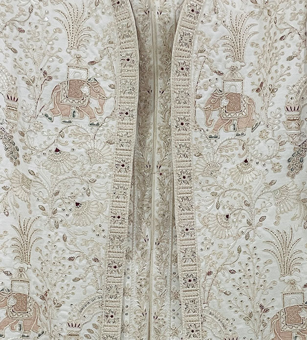 Cream Silk Blend Embroidered Sherwani 2Pc Mahoday