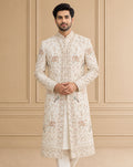 Cream Silk Blend Embroidered Sherwani 2Pc Mahoday