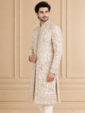 Cream Silk Blend Embroidered Sherwani 2Pc Mahoday