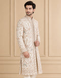 Cream Silk Blend Embroidered Sherwani 2Pc Mahoday