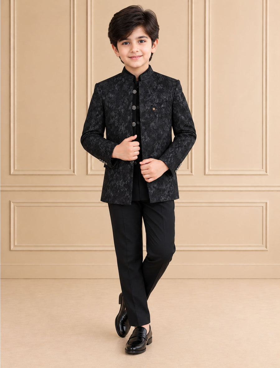 Jaquard Self Textured Kids Jodhpuri Suit 3Pc Nihaal