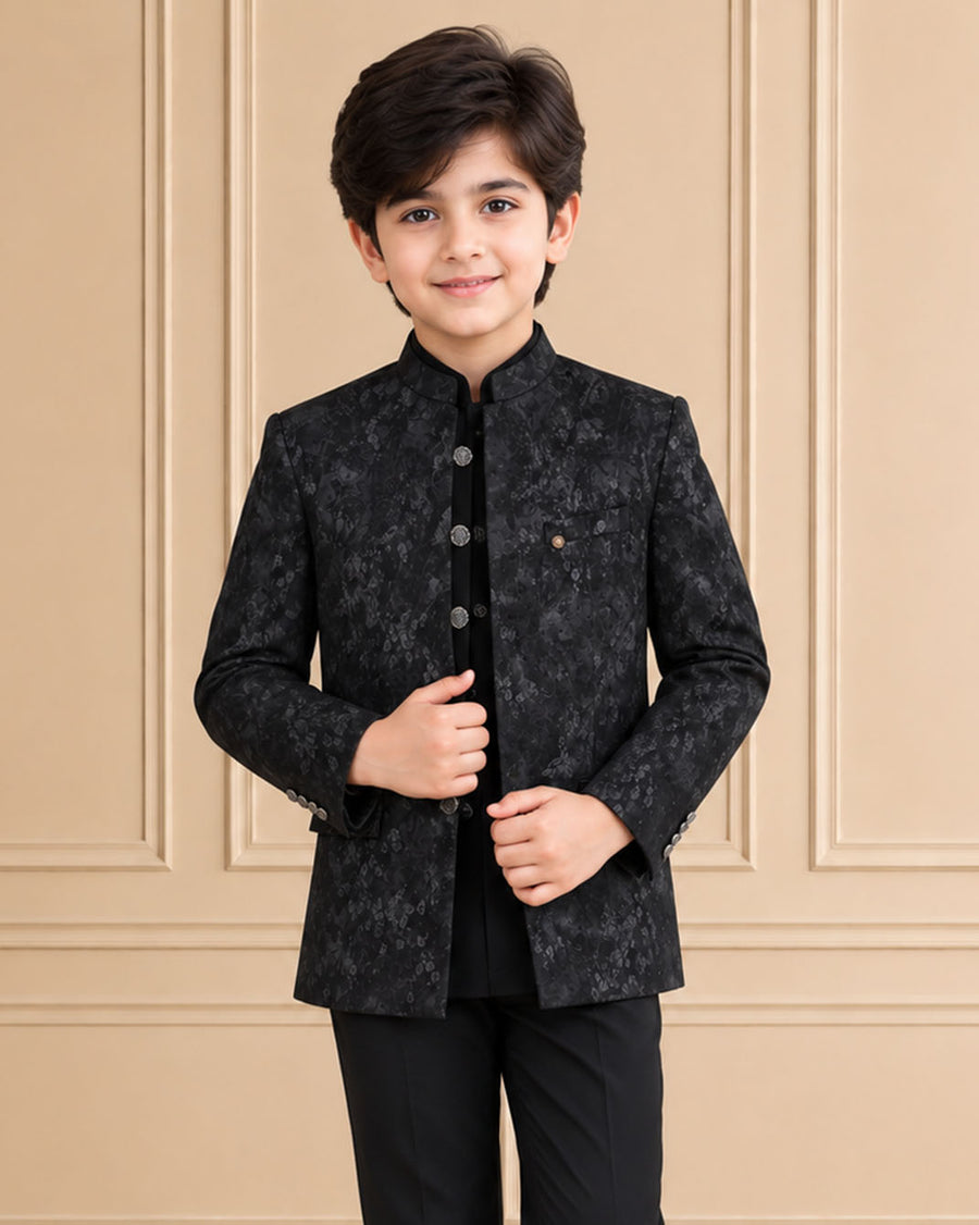 Jaquard Self Textured Kids Jodhpuri Suit 3Pc Nihaal