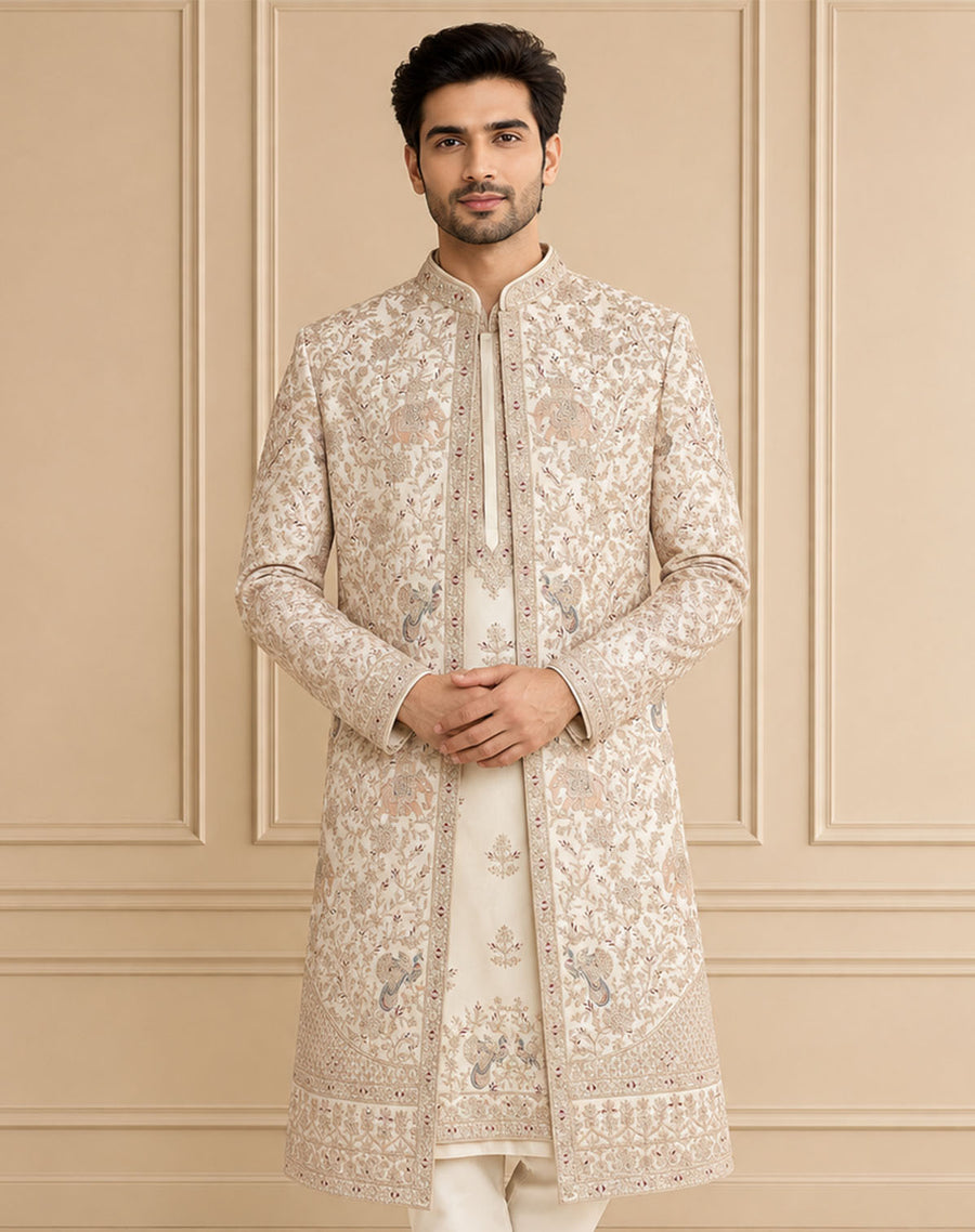 Silk Blend Embroidered Sherwani 2Pc Mohak