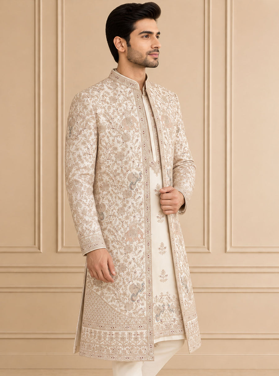 Silk Blend Embroidered Sherwani 2Pc Mohak