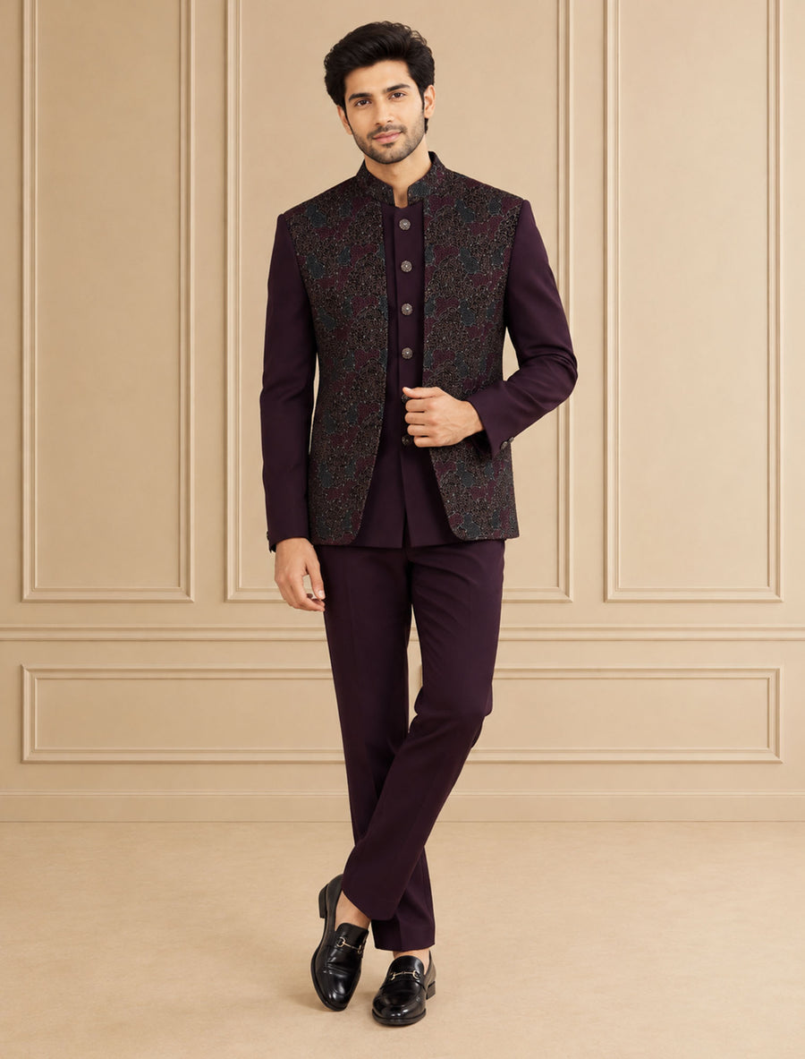 Velvet & Japanese Self Textured Jodhpuri Suit 2Pc Rajas