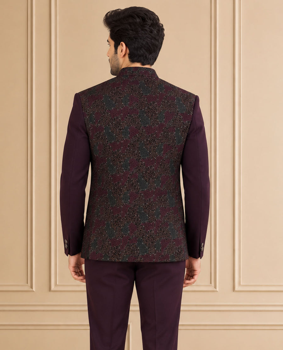 Velvet & Japanese Self Textured Jodhpuri Suit 2Pc Rajas