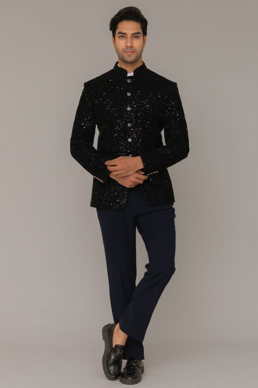 Shop BLACK VELVET JODHPURI SUIT online - 402499 Shop BLACK VELVET JODHPURI SUIT online - 402499