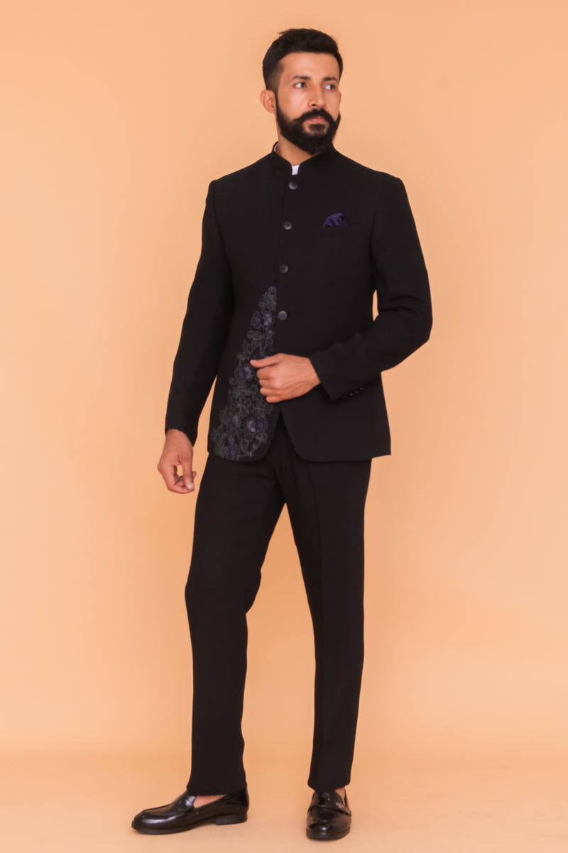 Shop BLACK EMBROIDERED JODHPURI SUIT online-12413