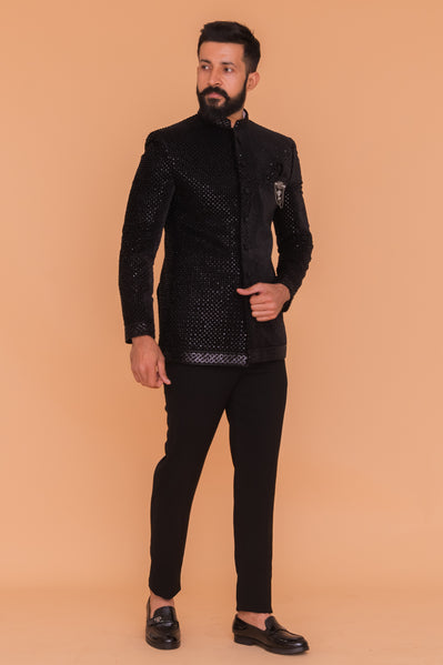 Shop BLACK EMBROIDERED JODHPURI SUIT online-11279