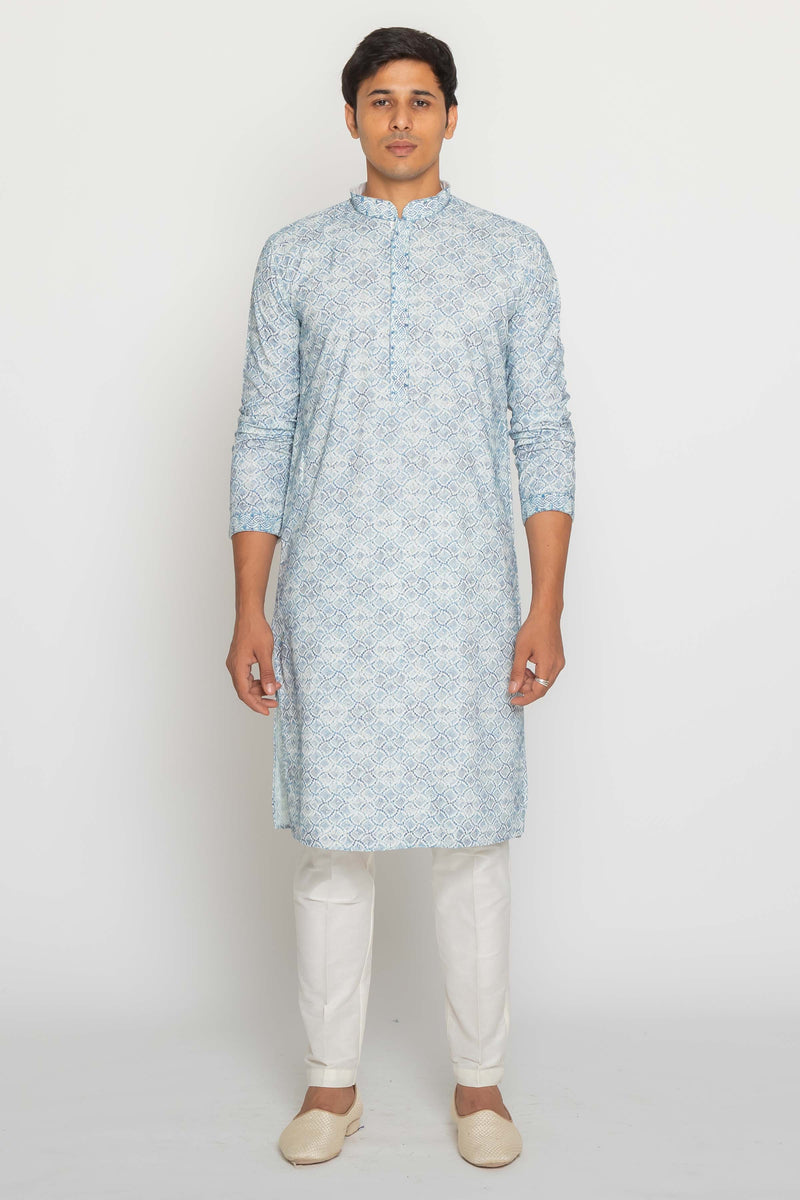 Shop Firozi Blue PRINTED KURTA PAJAMA online-10584