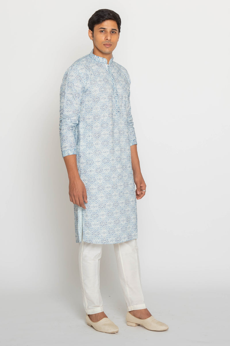 Shop Firozi Blue PRINTED KURTA PAJAMA online-10584