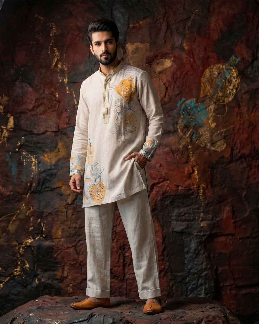 MLS EMBROIDERED KURTA PAJAMA 2PCS