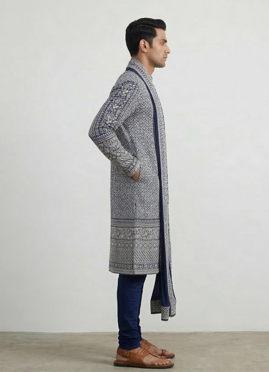 MLE EMBROIEDERED KURTA PAJAMA  STOLE 2PCS