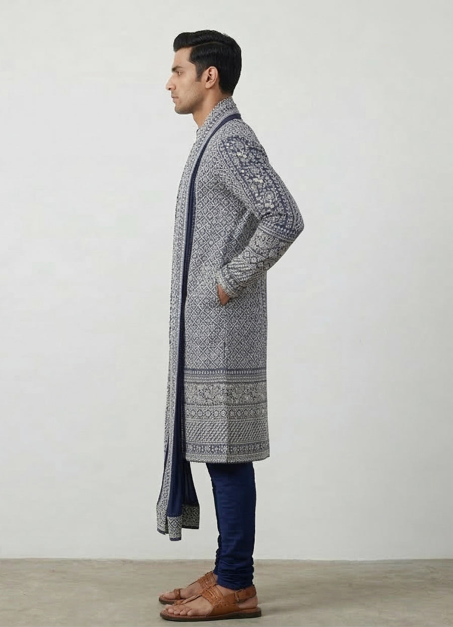 MLE EMBROIEDERED KURTA PAJAMA  STOLE 2PCS