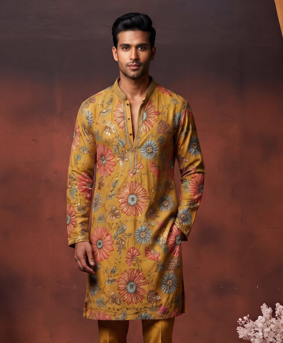 MLS EMBROIDERED KURTA PAJAMA 2PCS