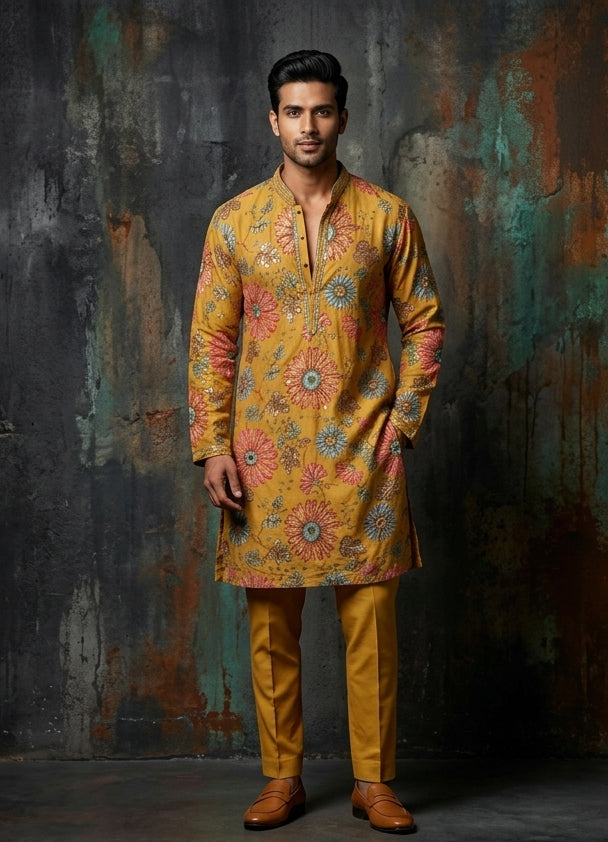 MLS EMBROIDERED KURTA PAJAMA 2PCS