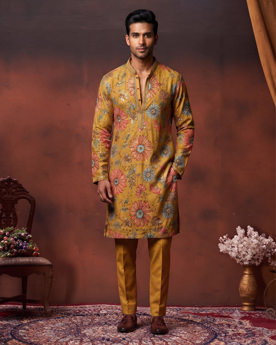 MLS EMBROIDERED KURTA PAJAMA 2PCS