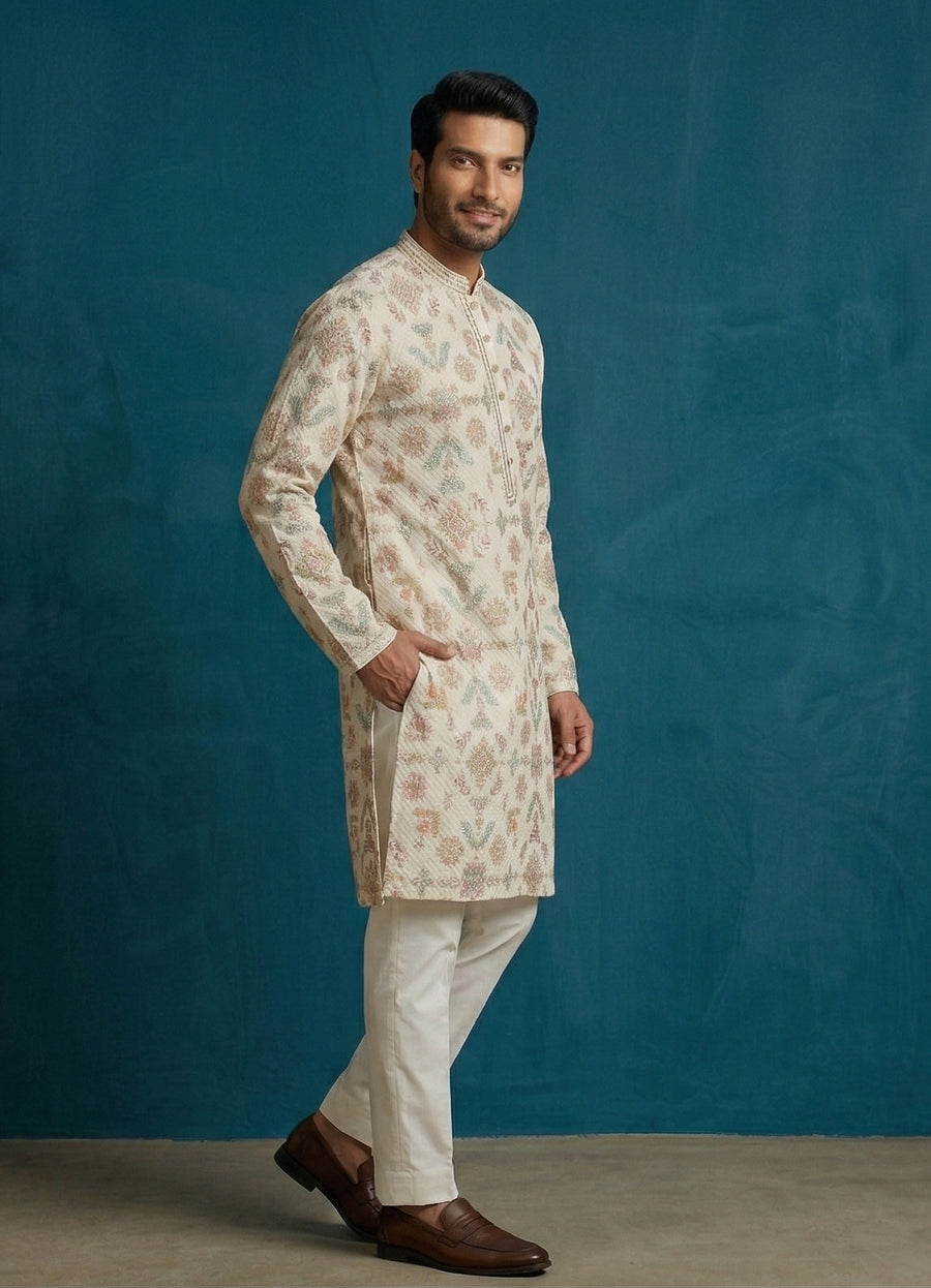 MLS EMBROIDERED KURTA PAJAMA 2PCS