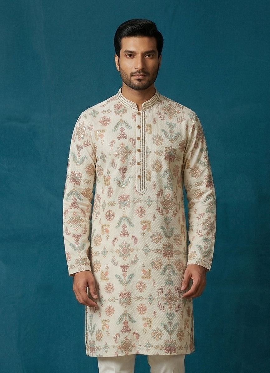 MLS EMBROIDERED KURTA PAJAMA 2PCS