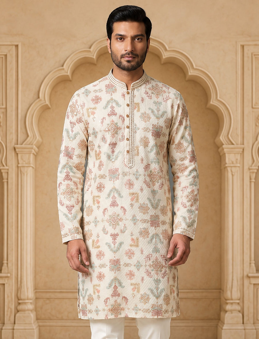 MLS EMBROIDERED KURTA PAJAMA 2PCS