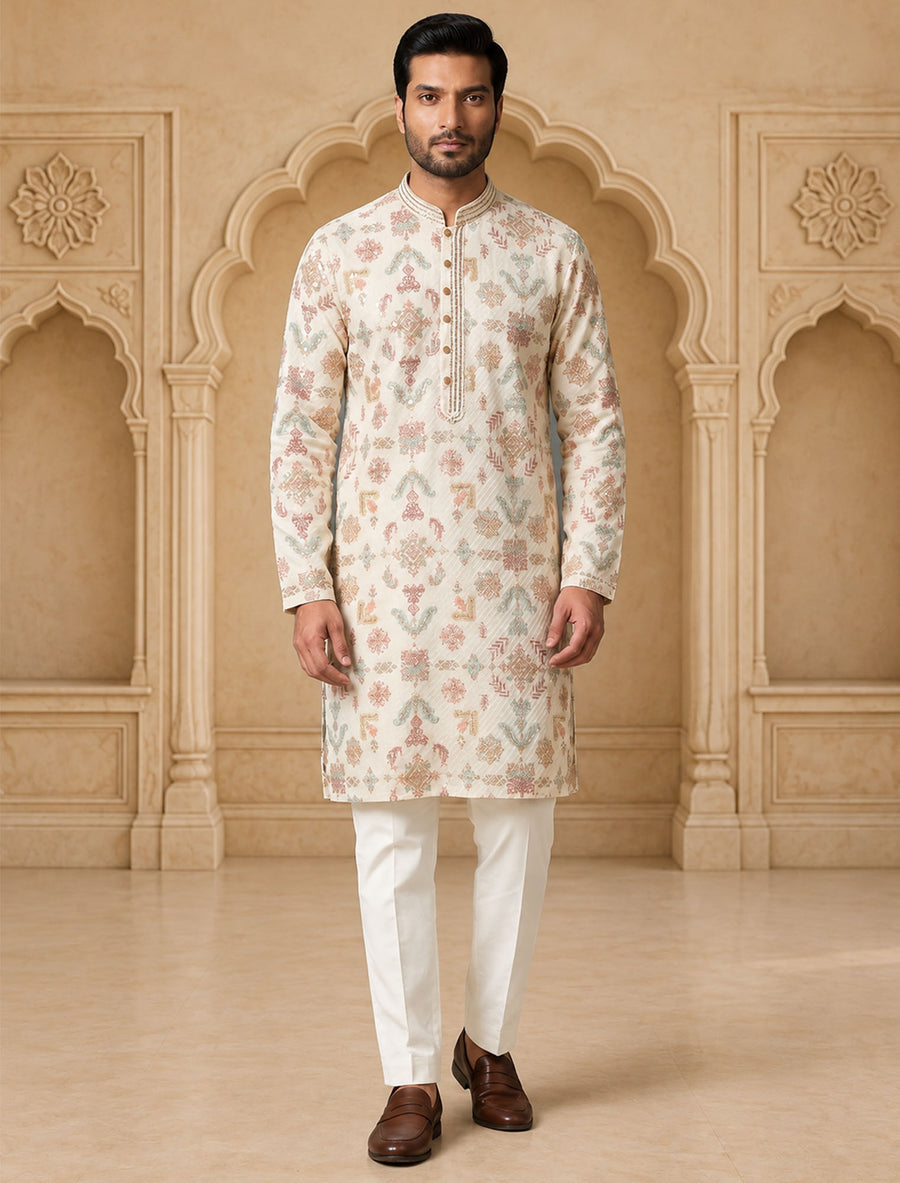 MLS EMBROIDERED KURTA PAJAMA 2PCS