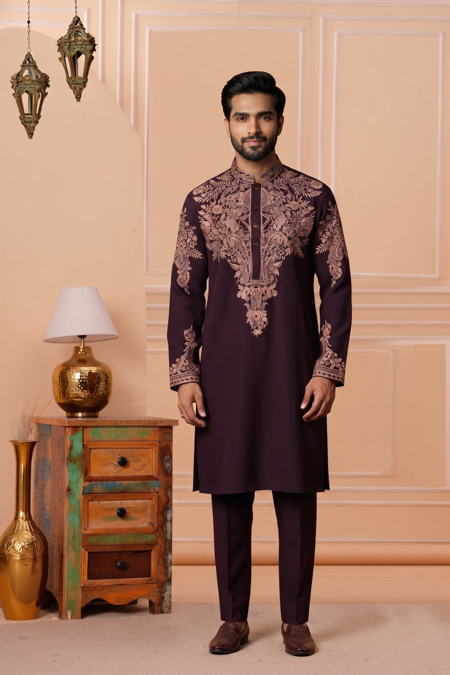 MLS EMBROIDERED KURTA PAJAMA 2PCS