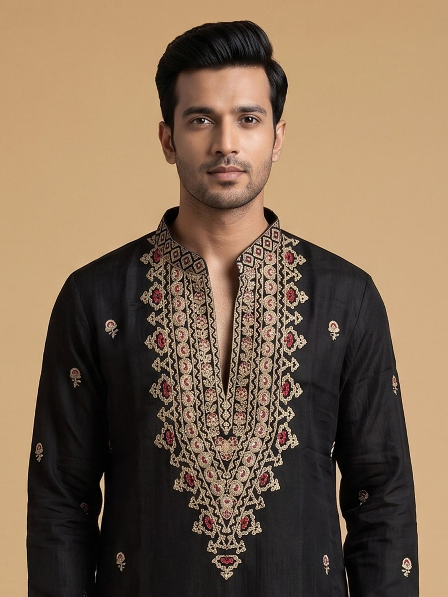 Silk Blend Embroidered Kurta Pajama 2Pc Gul-E-Rang